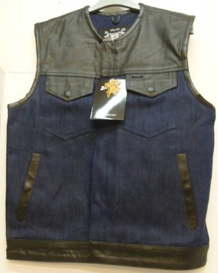 Zawair Sleeveless Leather Jacket Blue & Black Size: S