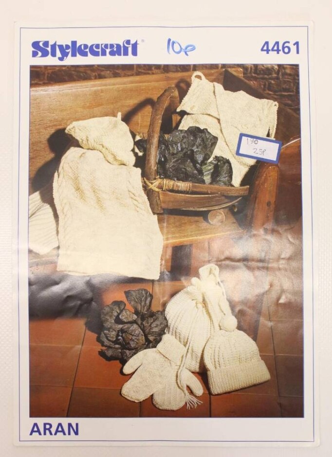 Stylecraft Vintage Knitting Pattern Aran Dimond Or Ribbed: Mitts, Beret, Hat, Scarf & Bag 4461