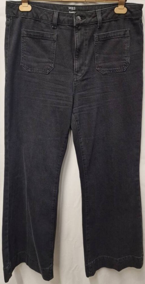 M&s Wide-legged Flared Jeans Black Size: 16