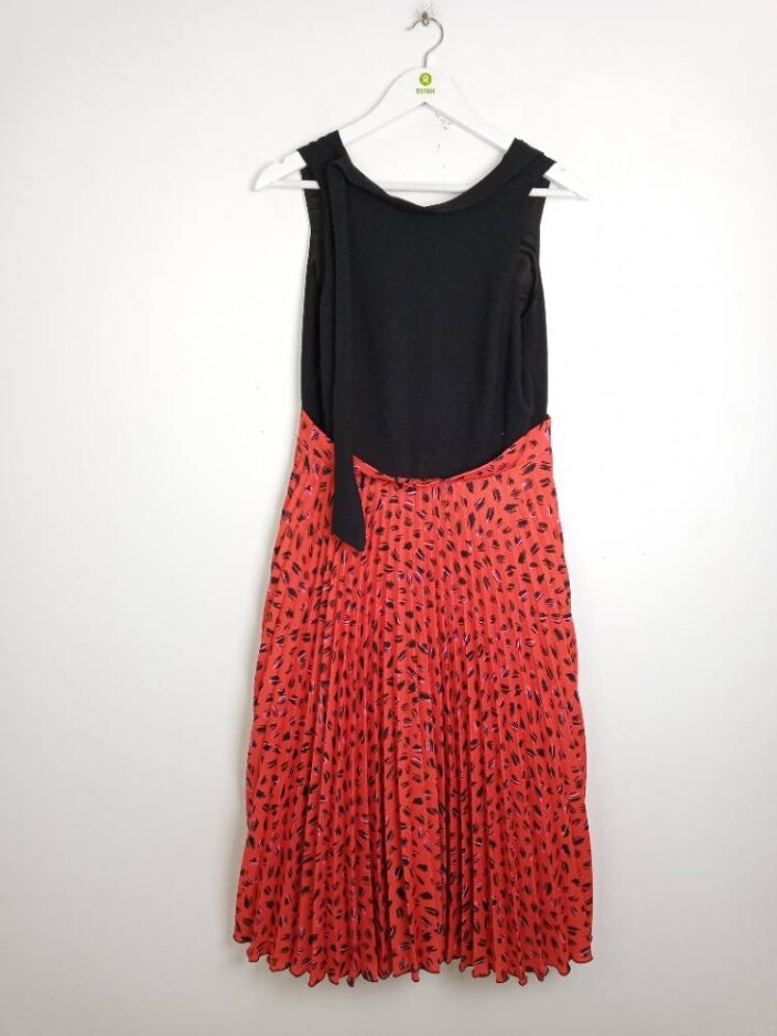 Closet Women's Colour Block Pleated Zip Through Midi Dress Red Mix Size: 12