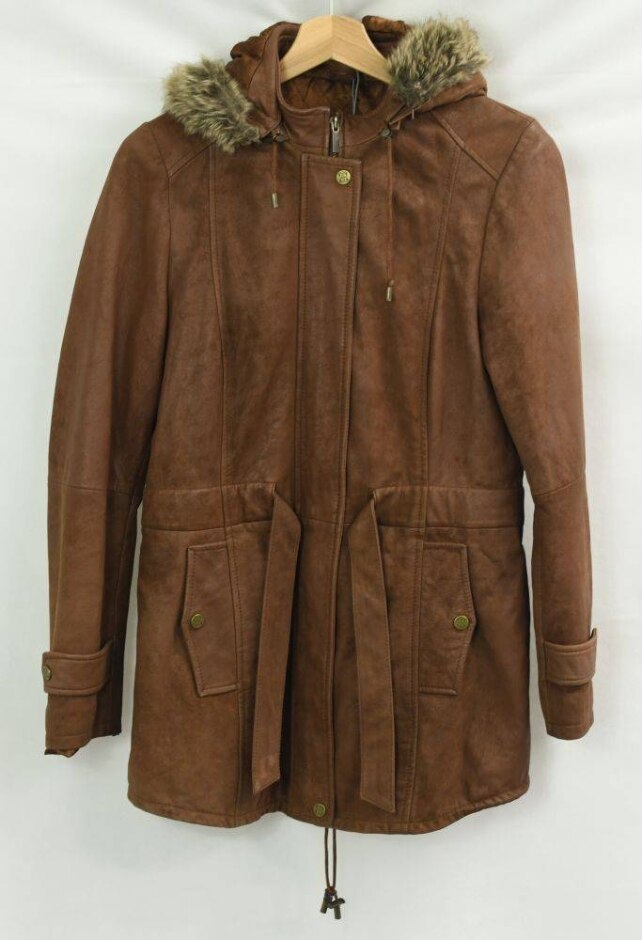 Lakeland Leather Coat With Hood Brown Size: 12