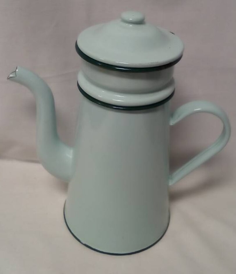 Vintage French Mint-coloured Enameled Cafetiere