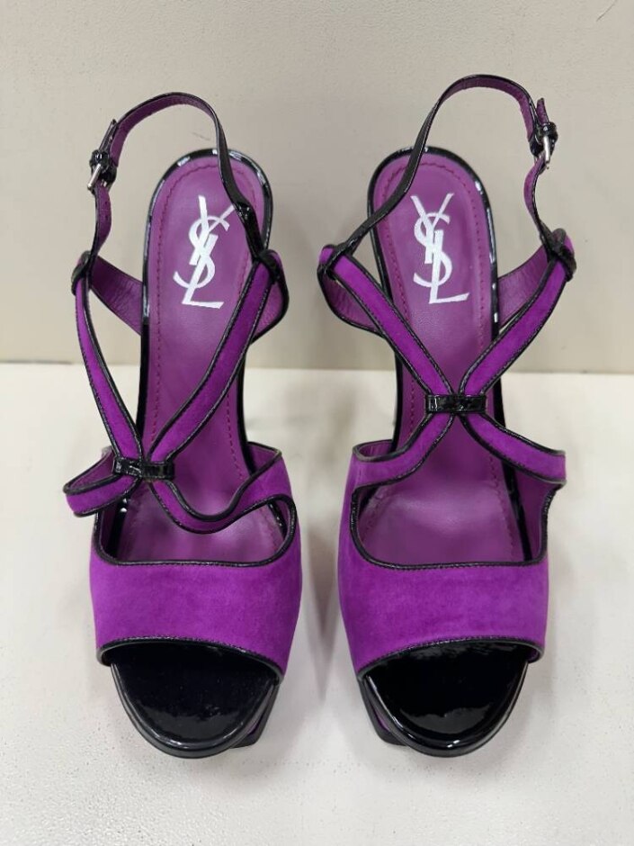 Ysl Yves Saint Laurent Purple Suede High Heeled Tribute Sandals Size 41 (uk 7.5)