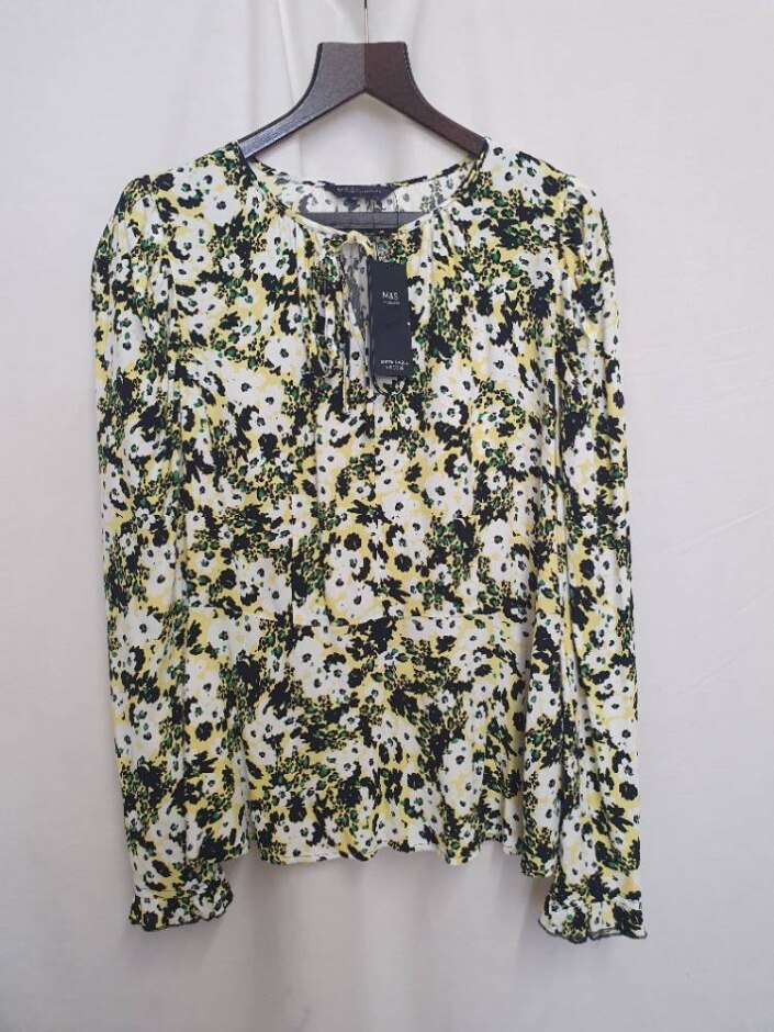 M&s Bnwt Floral Peplum Blouse Yellow Mix Size: 12