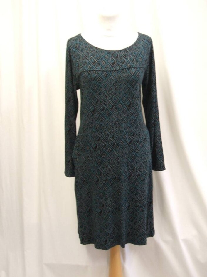 Masai Viscose Long Sleeved Dress Black And Blue Size: M