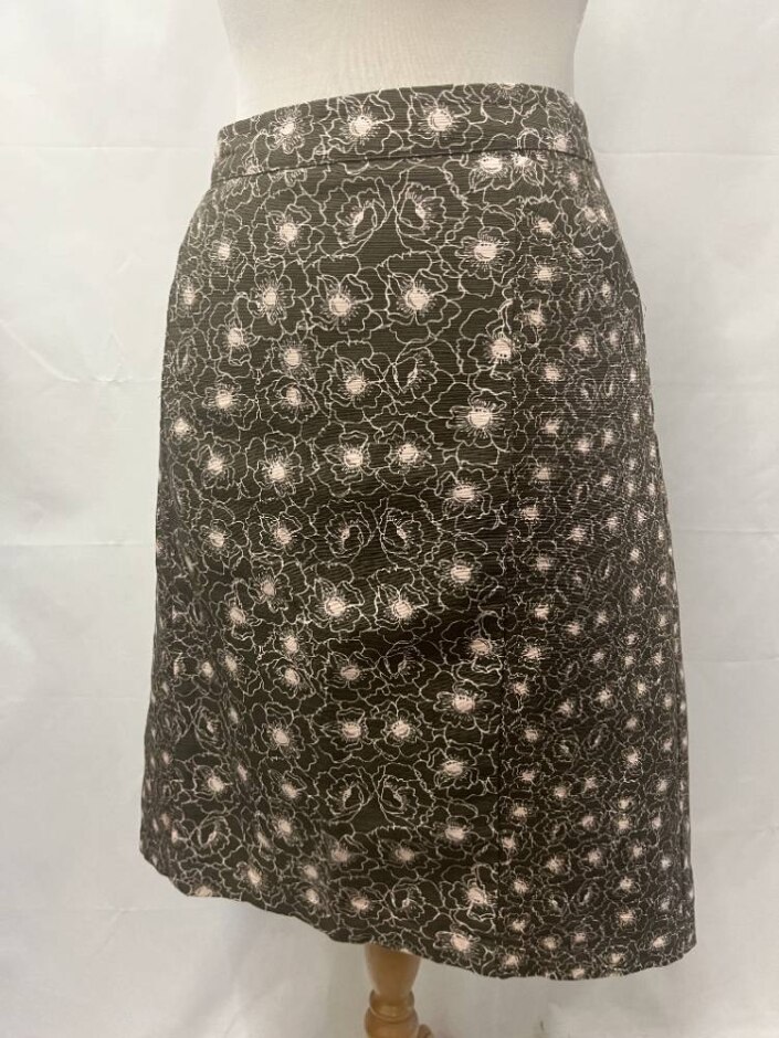 White Stuff Cotton Flower Print Skirt Khaki & Pink Size: 12