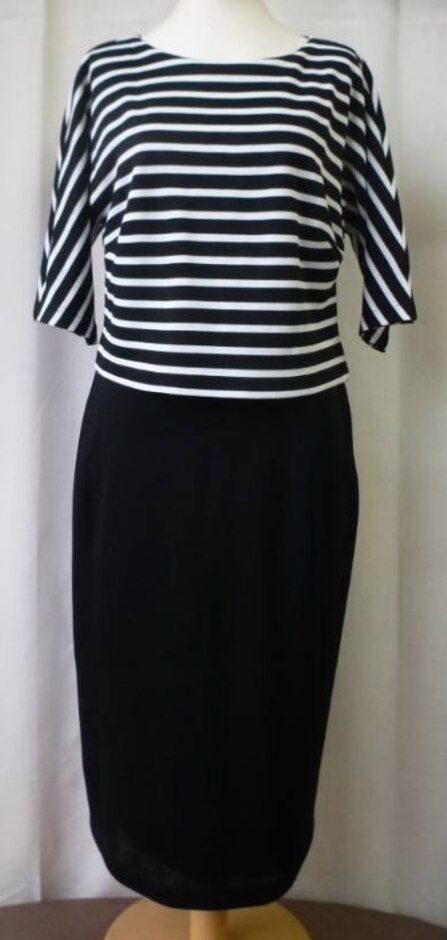 Laura Ashley Tiered Breton Midi Dress Monochrome Size: 10