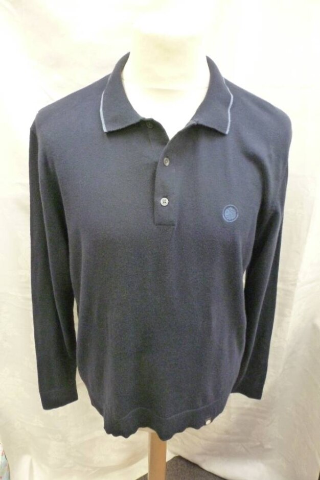 Pretty Green Wool Blend Collared Jumper  Navy  Size: L