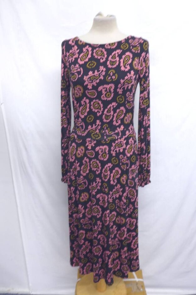 Boden Evelyn Long Sleeve Midi Dress Black & Pink Size: 6