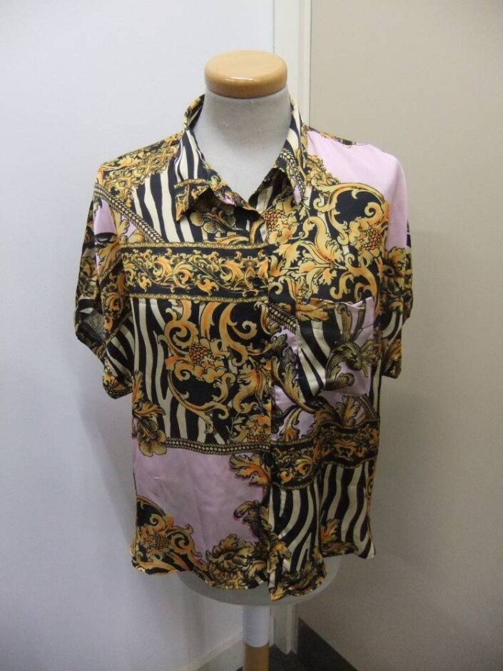 River Island Patterned Blouse Gold Black Pink Size: 10