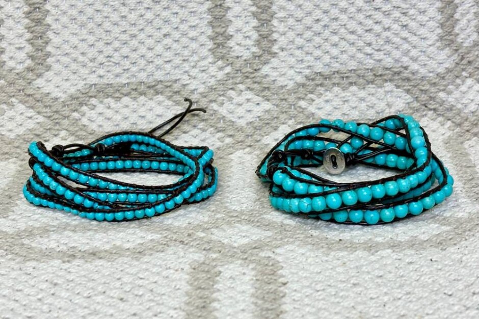 Set Of 2 Victoria Emerson Turquoise Beaded Leather Cord Wrap Bracelet