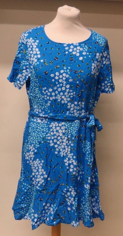 M&s Collection Short-sleeved Dress Sky Blue/white Size: 12