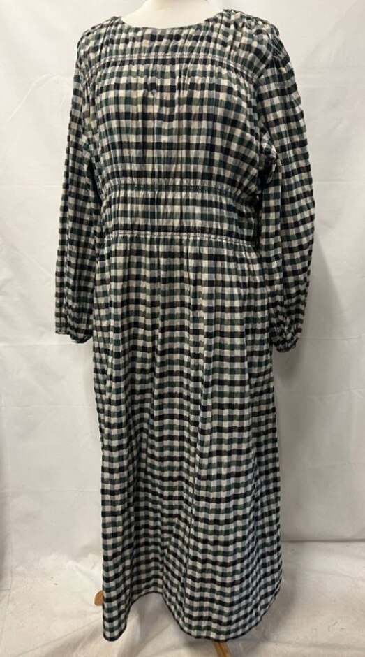 M&s Gingham Sheared Smock Dress Green & Black Size: 20