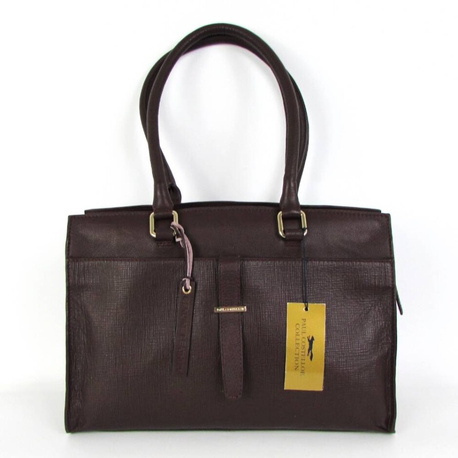 *new With Tags* Vintage Paul Costelloe Collection Dark Brown Structured Leather Grab Handle Handbag