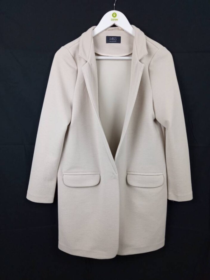 M&s Marks & Spencer Women's Long Blazer Jacket Ivory Size: 10
