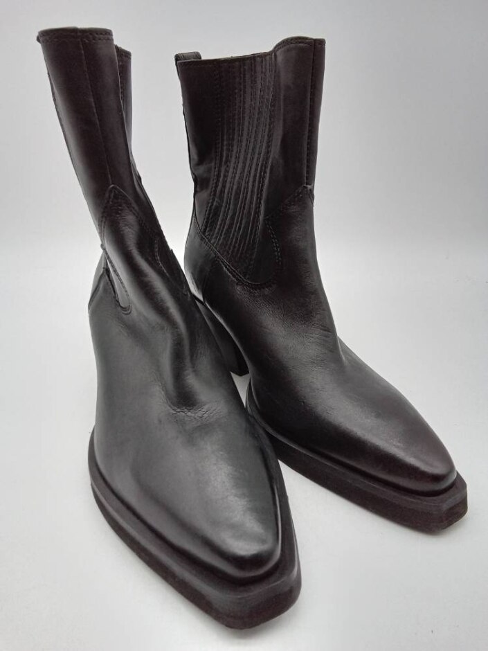M&s Per Una Leather Cow Boy Block Heel Ankle Boots Size 6 Black