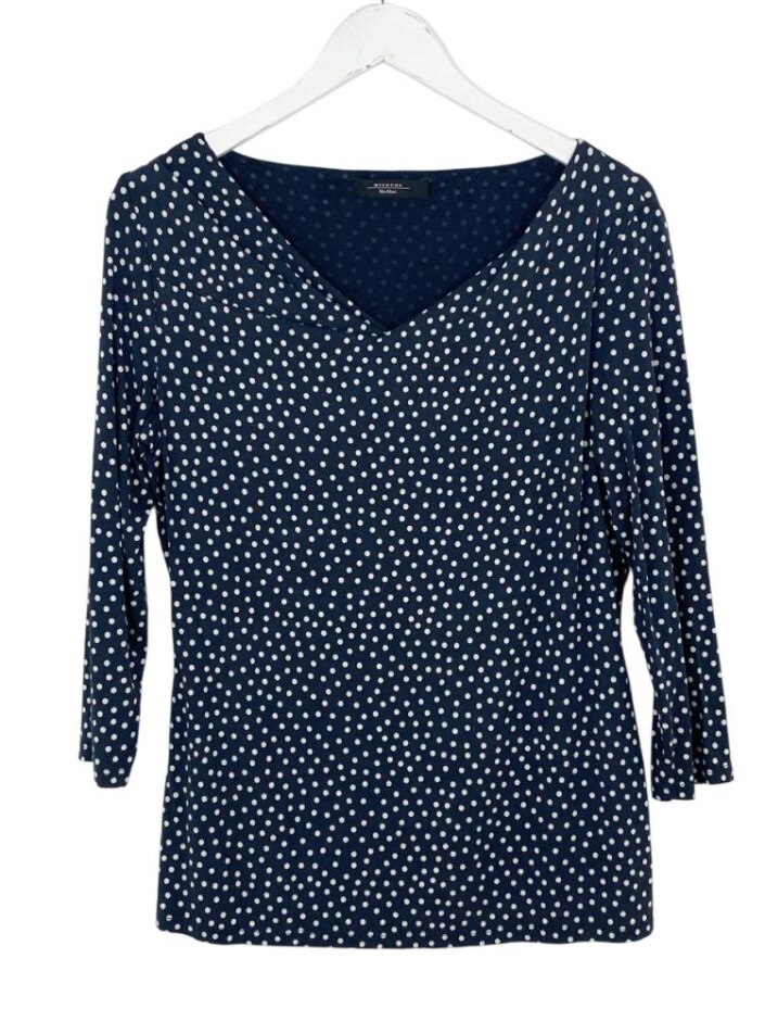 Max Mara Weekend Polka Dot Cotton Jersey Top Navy & White Size: M