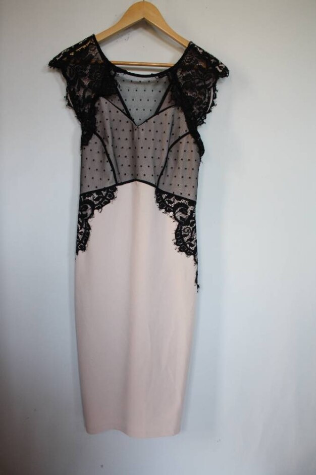 Next Lace Trimmed Pencil Dress Blush Pink Size: 10