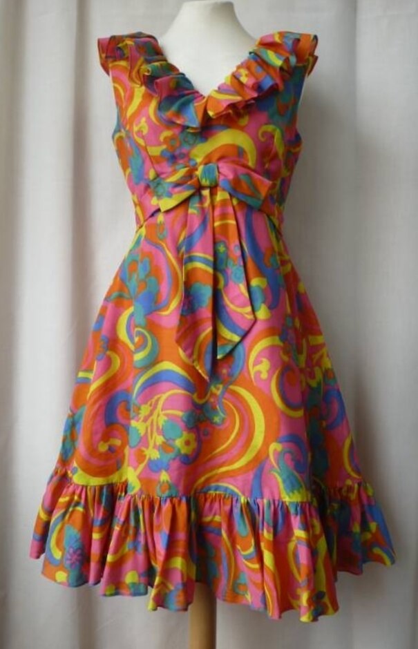 Kitty Copeland 60s Psychedelic Midi Tea Dress Multi Size: S