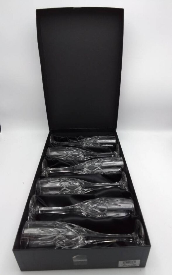 Six Set Of Royal Doulton Hand-cut Crystal Stemware Wine Glasses