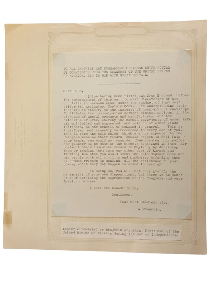 Letter Circulated By Benjamin Franklin And Other Paper Based Ephemera