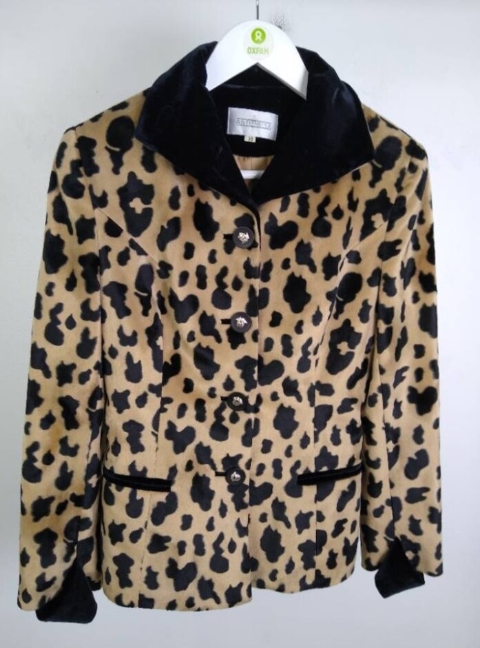 Antonella Velour Leopard Print Jacket Beige & Black Size: S