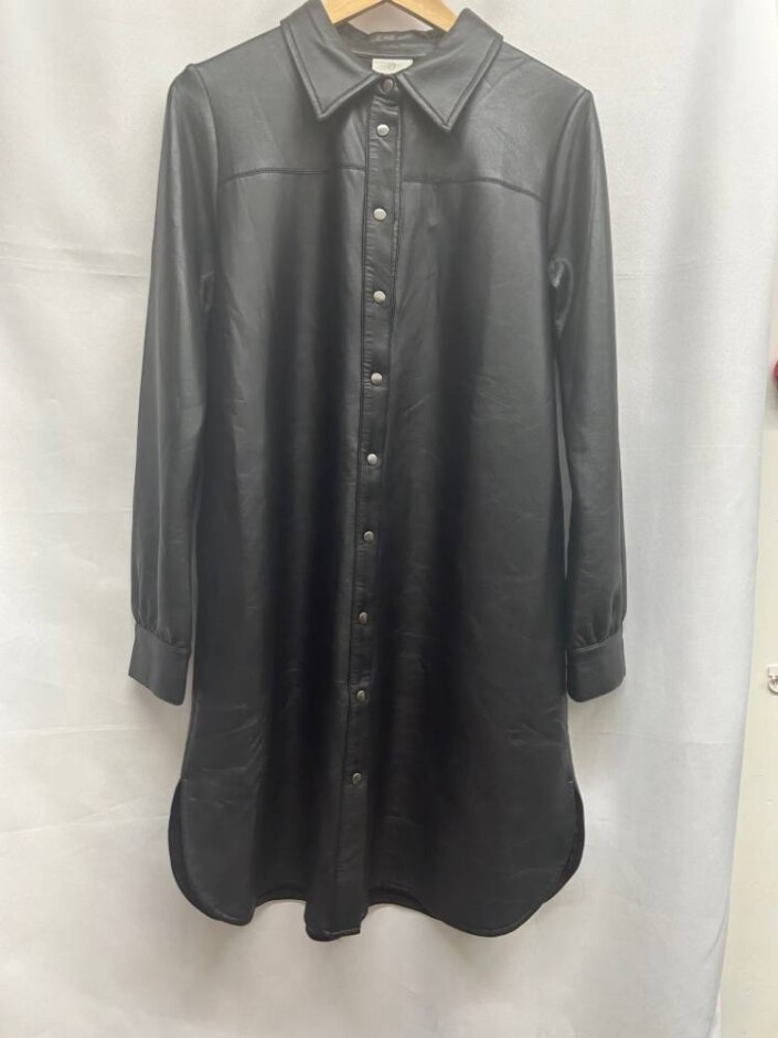 Kaffe Leather Look Shirt Dress Black Size: S