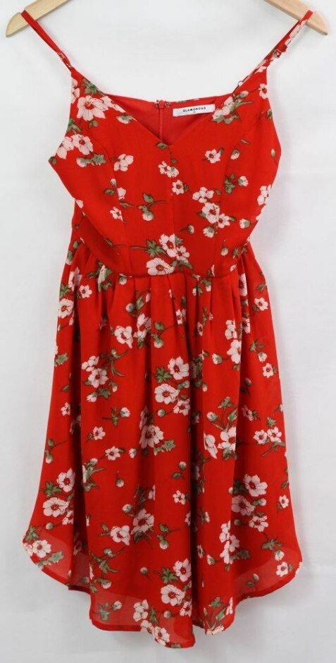 Glamorous Floral Strapped Dress Red Size: Xs