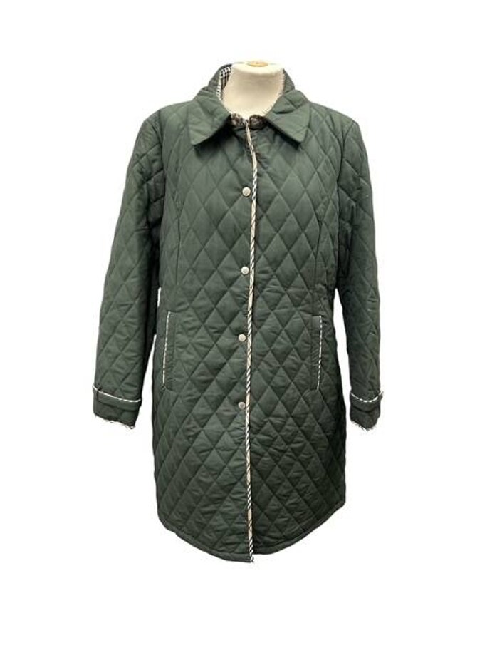 David Barry Long Length Quilted Coat Green Size: 18