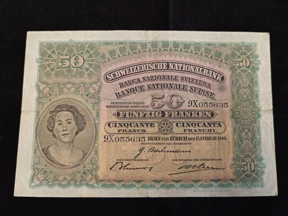 1940 Large Suisse Fifty Francs Note