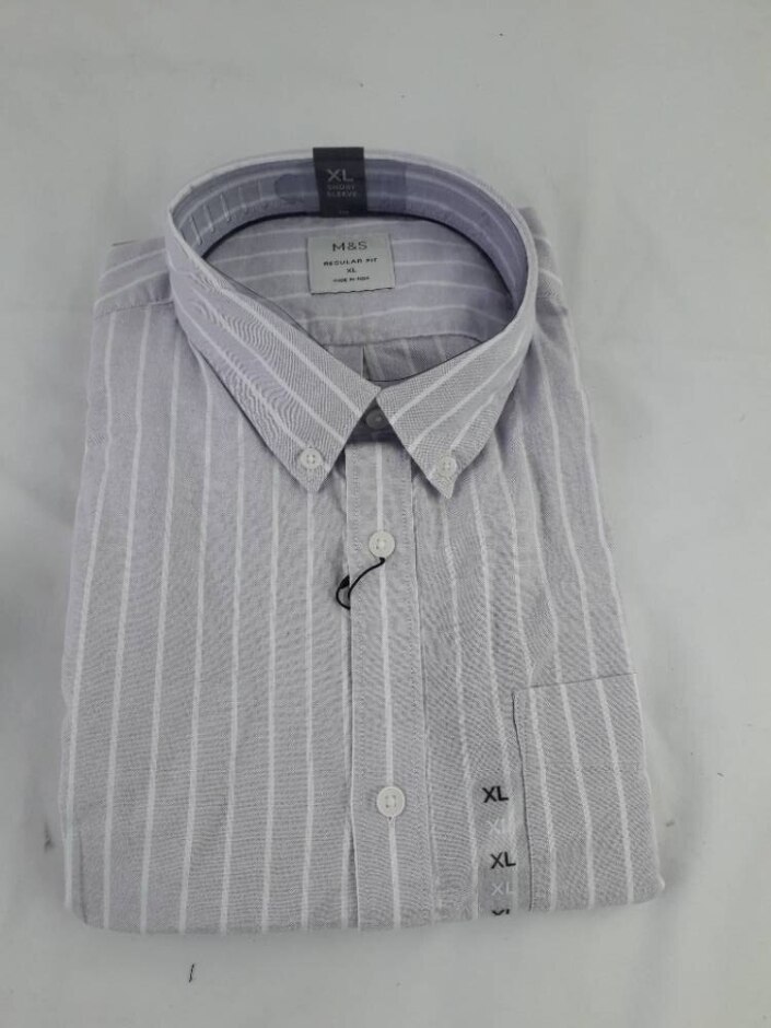 M&s Nwot Men's Short Sleeve  Striped Shirt Lilac Mix Size: Xl