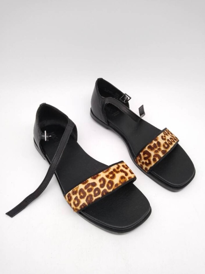 M&s Leopard Strap Open Toe Leather Sandals In Black Size 5 New