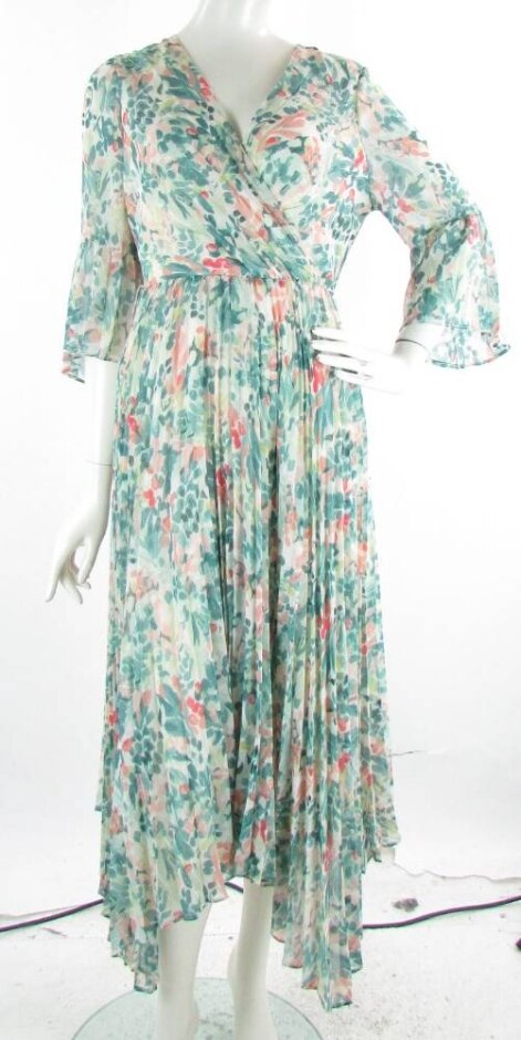 Bnwt Phase Eight Dani Pleated Midi Dress Aqua & Pink Size: 12