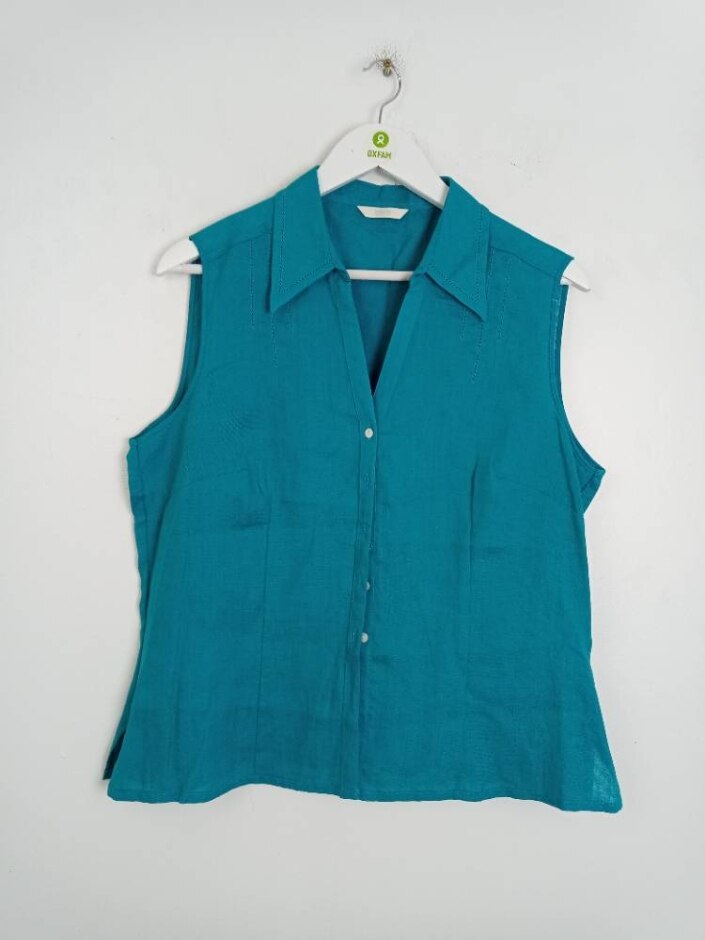 Marks And Spencer Sleeveless Linen Blouse Turquoise Size: 18