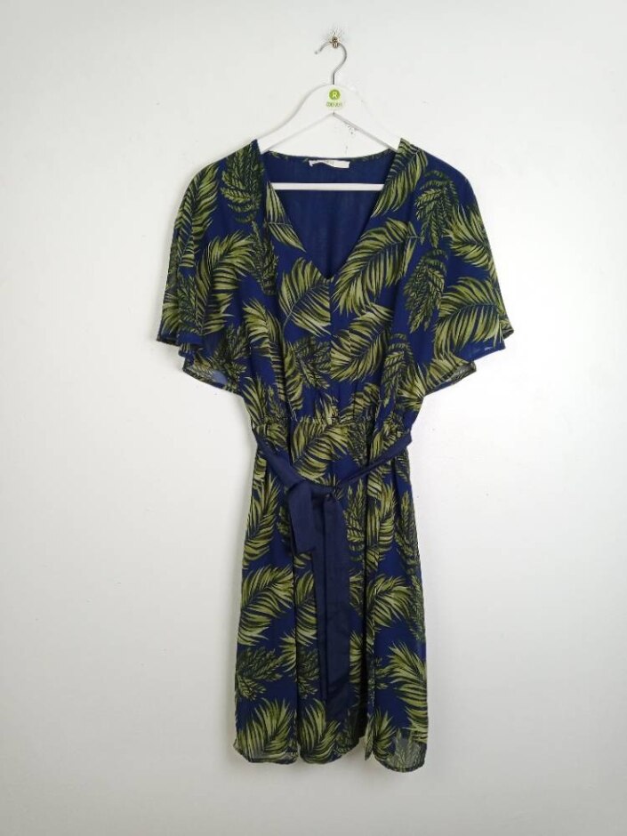 Gaudi Jeans Women's Leaf Print V-neck Dress Blue Size: M