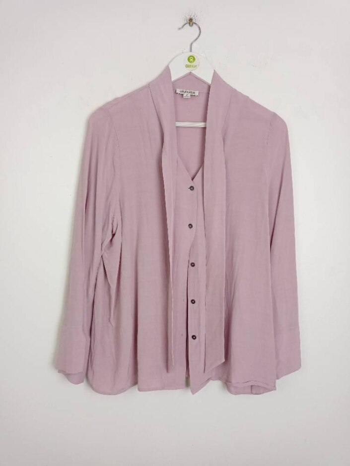 Jaeger Button Tie Neck Blouse Lilac  Size: 14