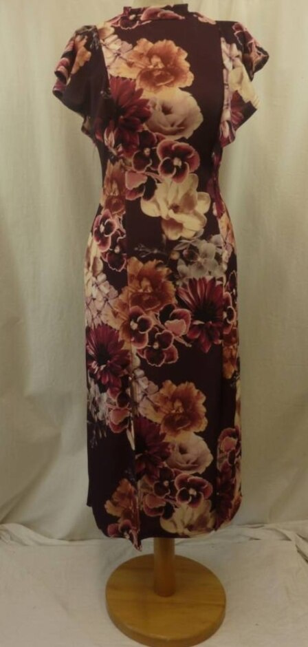Boohoo Floral Printed Dress Dark Maroon Size: 14