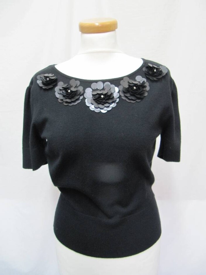 Phase Eight Beaded Short Sleeve Top Black Size: 10