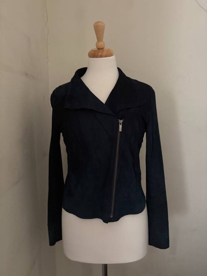 Gerard Darel Women Jacket 100%goat Suede Dark Blue Size: S