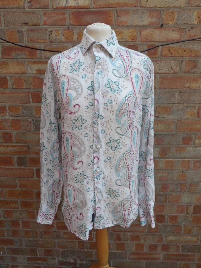 Duchamp Men's Long Sleeve Shirt White Printed Size: Xxl
