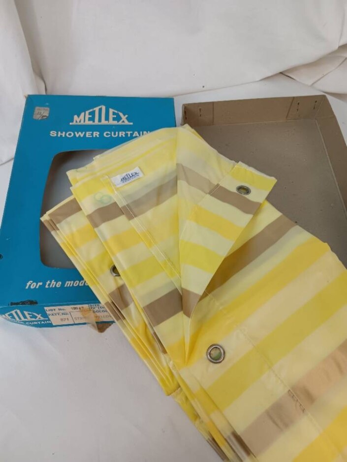 Vintage 1970's Metlex Yellow Stripe Shower Curtain In Original Box