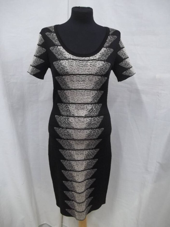 French Connection Geometric Dress Black/beige Size: 12