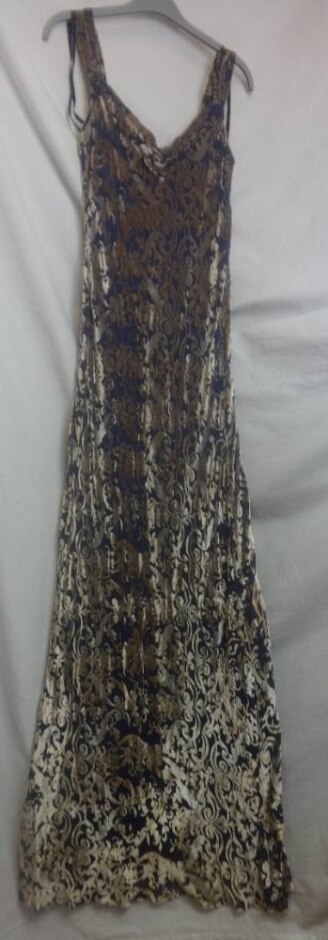 Monsoon Long Silk Blend Velvet Devore  Navy Blue Dress Size: 10