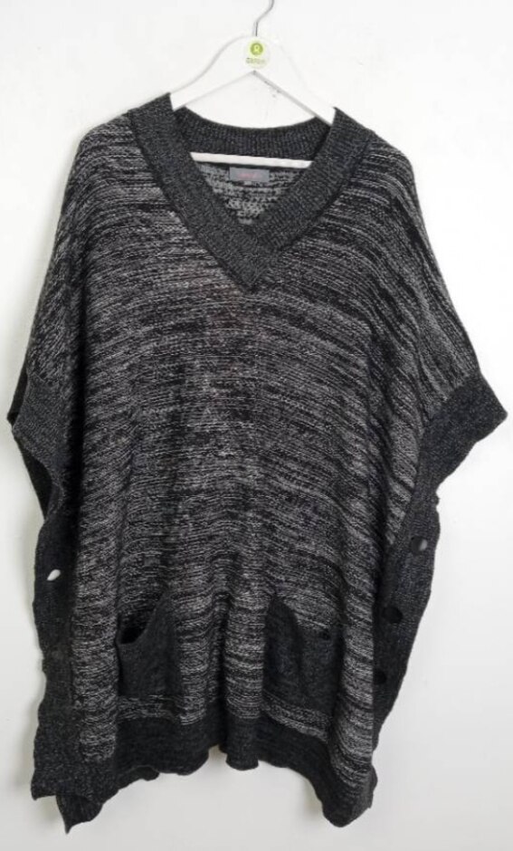 Sahara Poncho Knit Batwing  One Size Grey Wool Cape Jumper Grey Charcoal Size: One Size