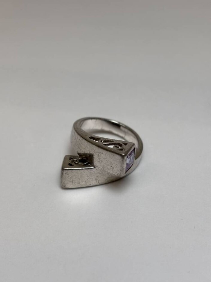 Purple Topaz Criss-cross Double Stone Celtic Silver Ring