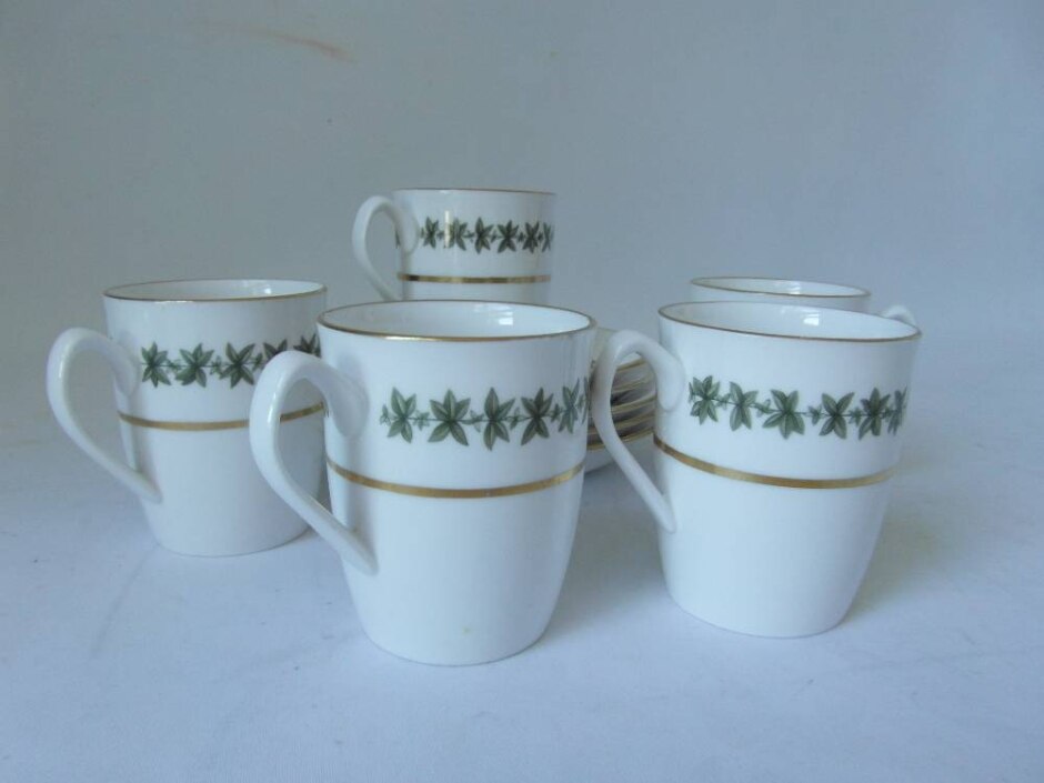 Spode Provence Green Coffee Set Five Coffee Cups And Saucers