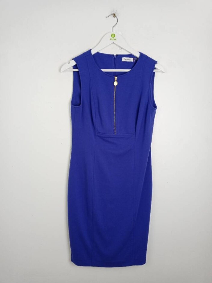 Calvin Klein Rayon Blend Women 's Sleeveless Jersey Shift Dress Blue Size: 8