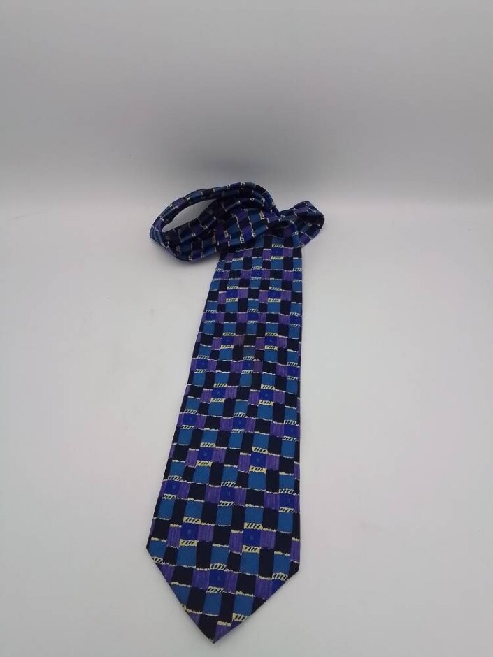 Tresanti Reale Shades Of Purple & Blue Diamond Check Men's Silk Tie
