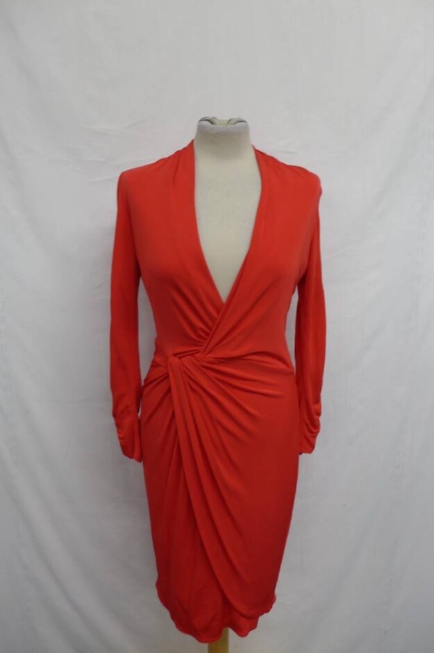 Karen Millen Wrap Style Bodycon Dress Bright Rose Red Size: 10