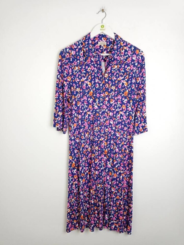 Jigsaw Vintage Style Shirt Dress Blue Floral Size: L